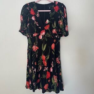 Ted Baker London Size 2 Sienno Mini Puff-Sleeve Floral Print Mini Dress Black